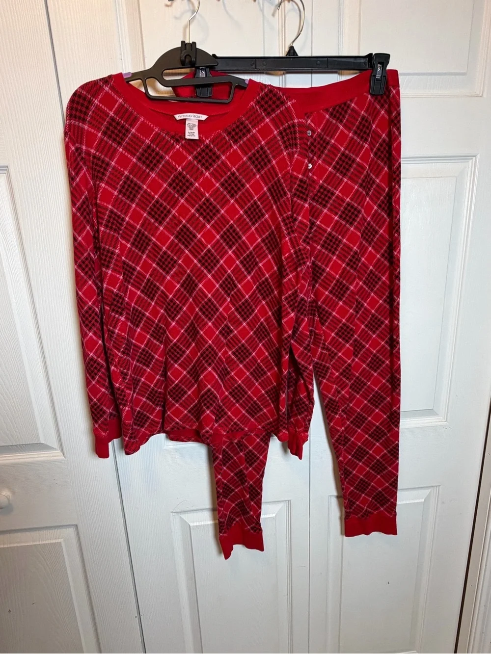 Victoria’s Secret Red Plaid Thermal Pajama Set XL Long Christmas Sleepwear